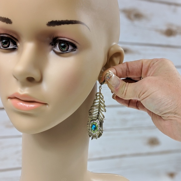 *** 5/$25 SALE! ***  Peacock Rhinestone Earrings - Picture 2 of 2